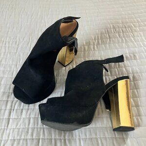 Charlotte Russe Black Suede-Like Gold Heels – 5.5” Heel